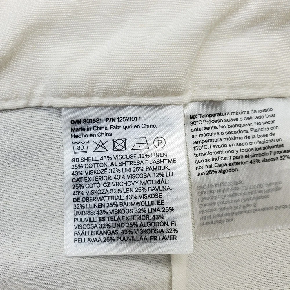 H&M Wide Leg Pants Womens 8 White Linen Blend Melange Flowy Chic Mid Rise